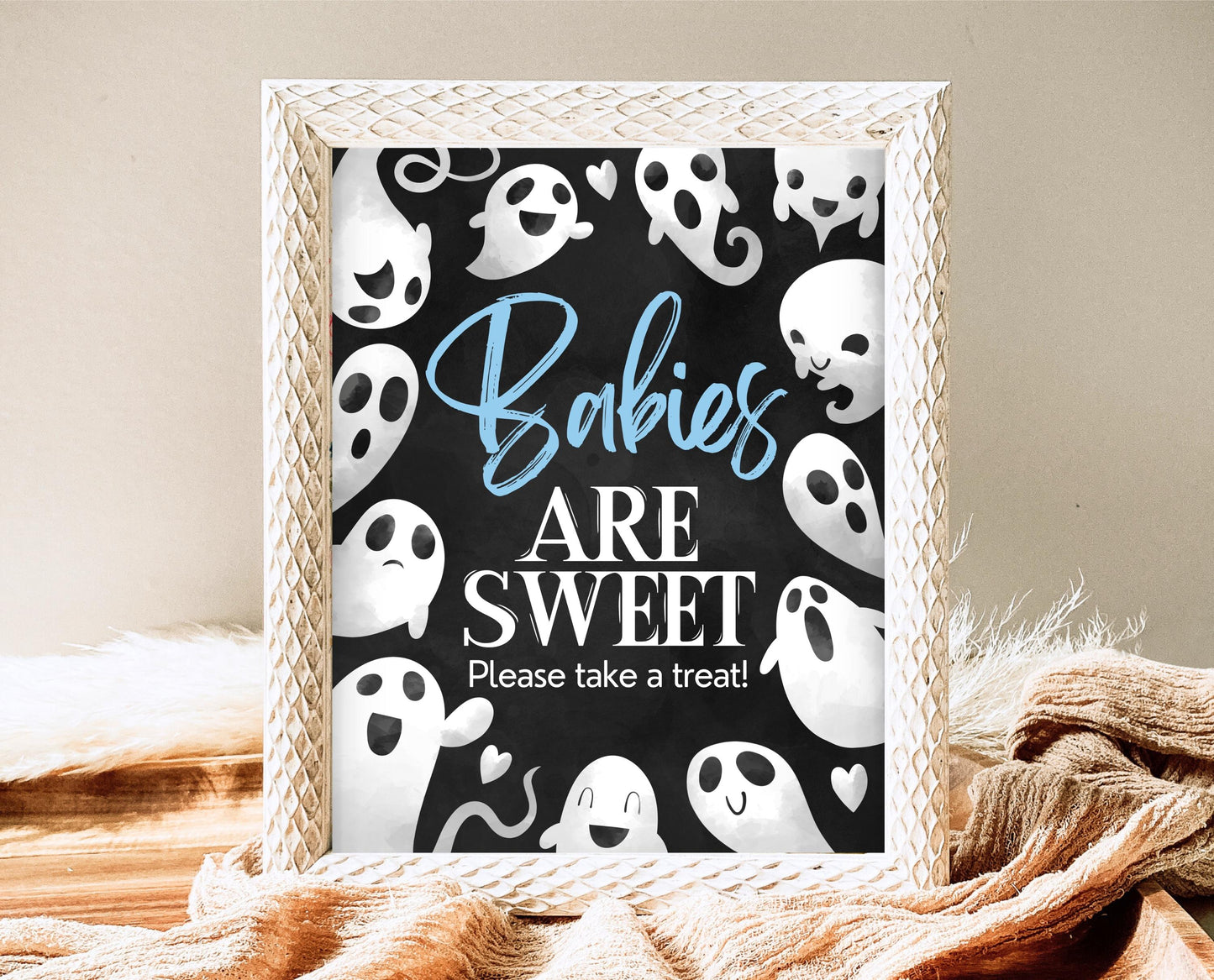Babies Are Sweet Sign Halloween Baby Shower, Halloween Baby Shower Sign, Printable Halloween Sign, Blue Boy Halloween Baby Shower, HBSC03