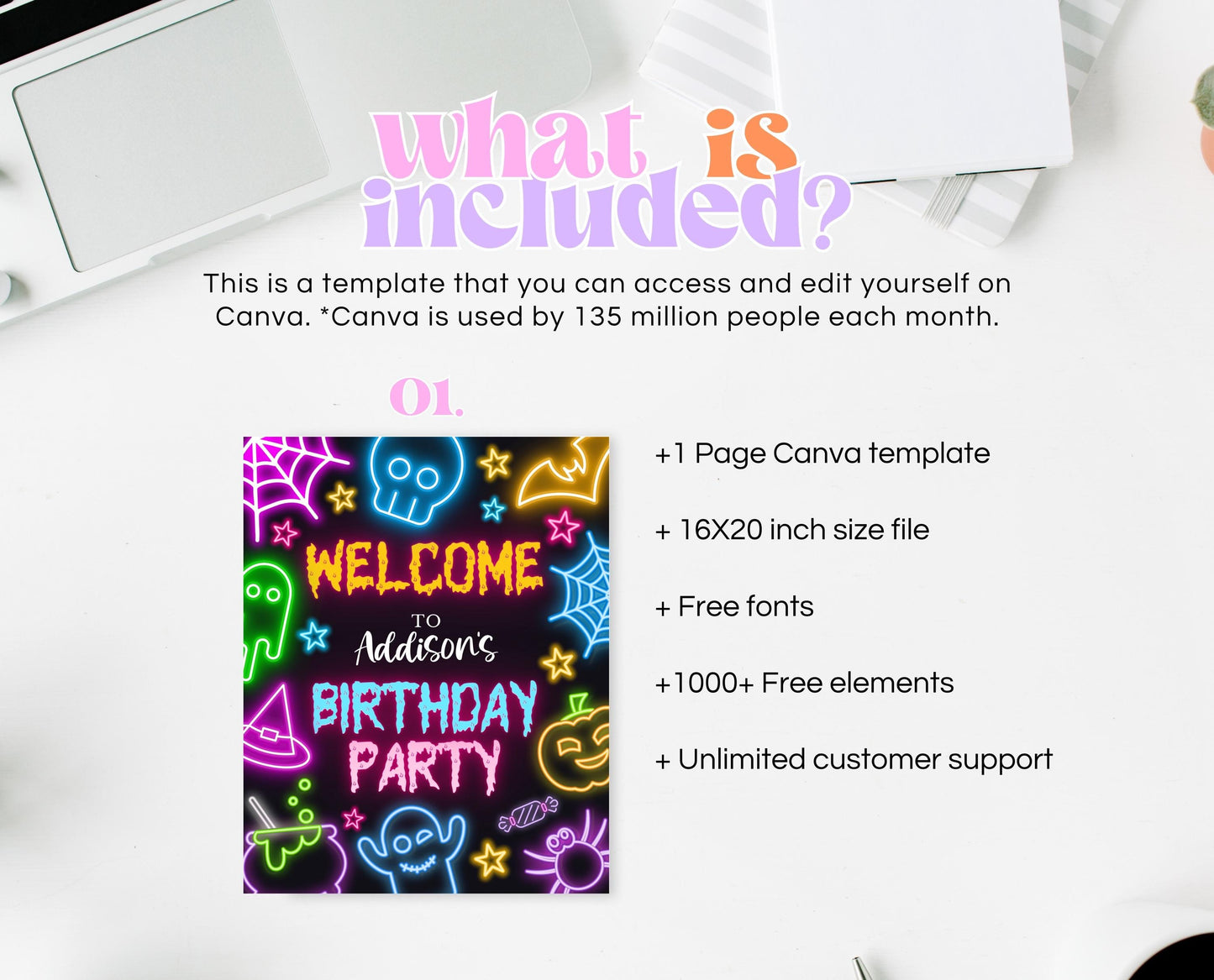 Neon Halloween Party Welcome Sign Template, Spooky Halloween Party Signs, Printable Neon Halloween Birthday Decor, Neon Halloween, NHBP01