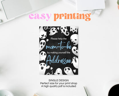 Envelope Station Sign Halloween Baby Shower, Halloween Baby Shower Addressee Sign, Printable Halloween Sign, Boy Blue Baby Shower, HBSC03