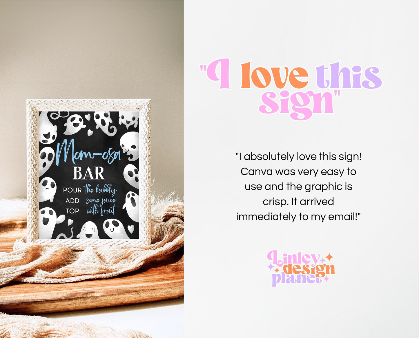 Mom-osa Sign Halloween Baby Shower, Halloween Baby Shower Mimosa Sign, Printable Halloween Sign, Blue Boy Baby Shower Sign Halloween, HBSC03