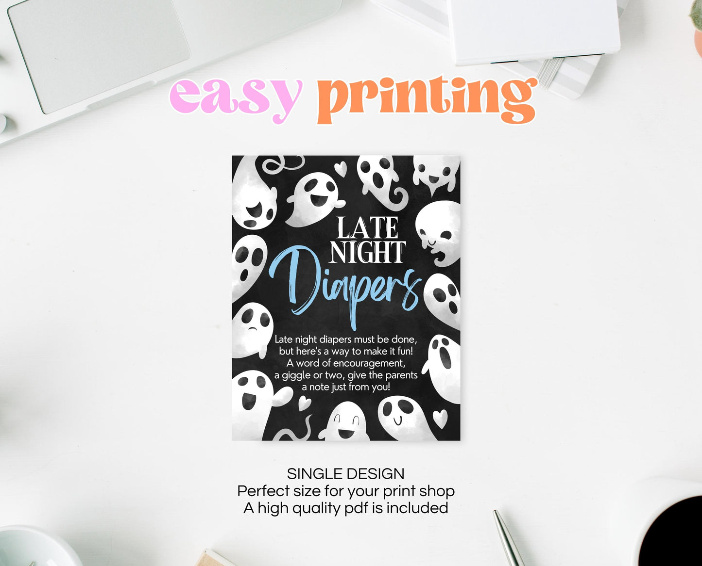Late Night Diapers Sign Halloween Baby Shower, Halloween Baby Shower Sign, Printable Halloween Sign, Blue Boy Halloween Baby Shower, HBSC03
