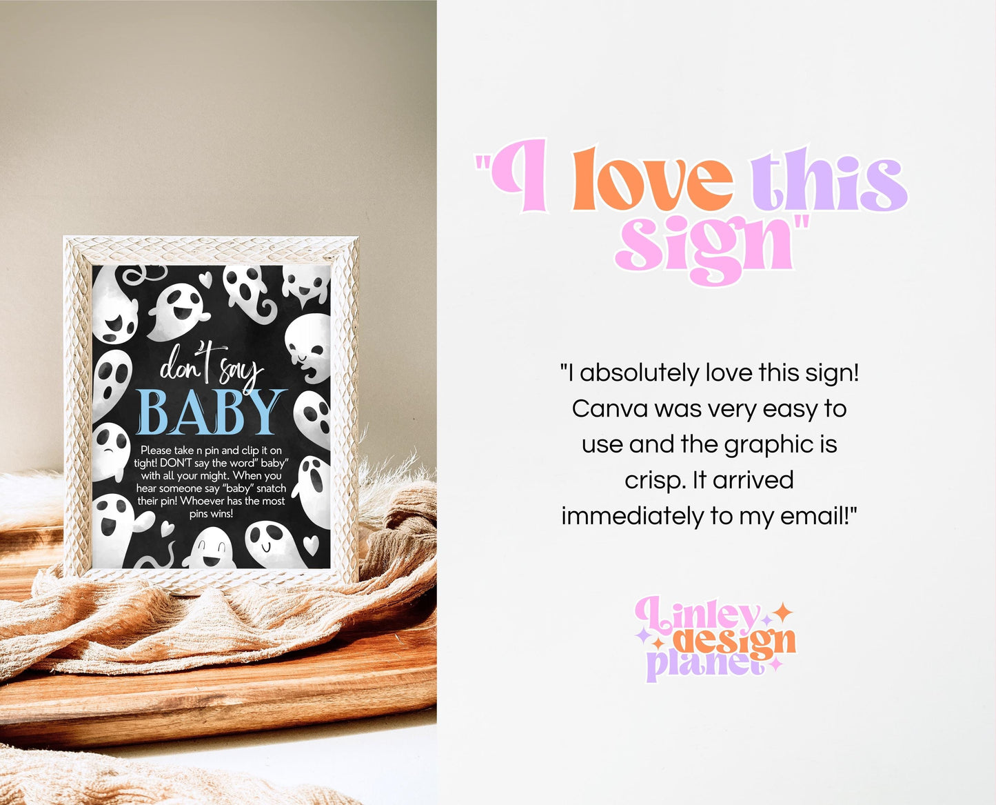 Don't Say Baby Sign Halloween Baby Shower, Halloween Baby Shower Game Sign, Printable Halloween Sign, Blue Boy Halloween Baby Shower, HBSC03