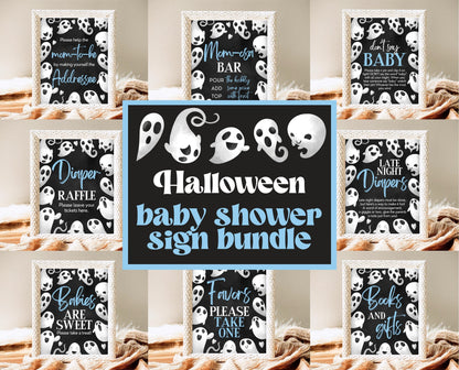 Editable Blue Ghost Halloween Baby Shower Sign Bundle, Boy Halloween Baby Shower Sign Set, Printable Halloween Sign, Halloween, HBSC03
