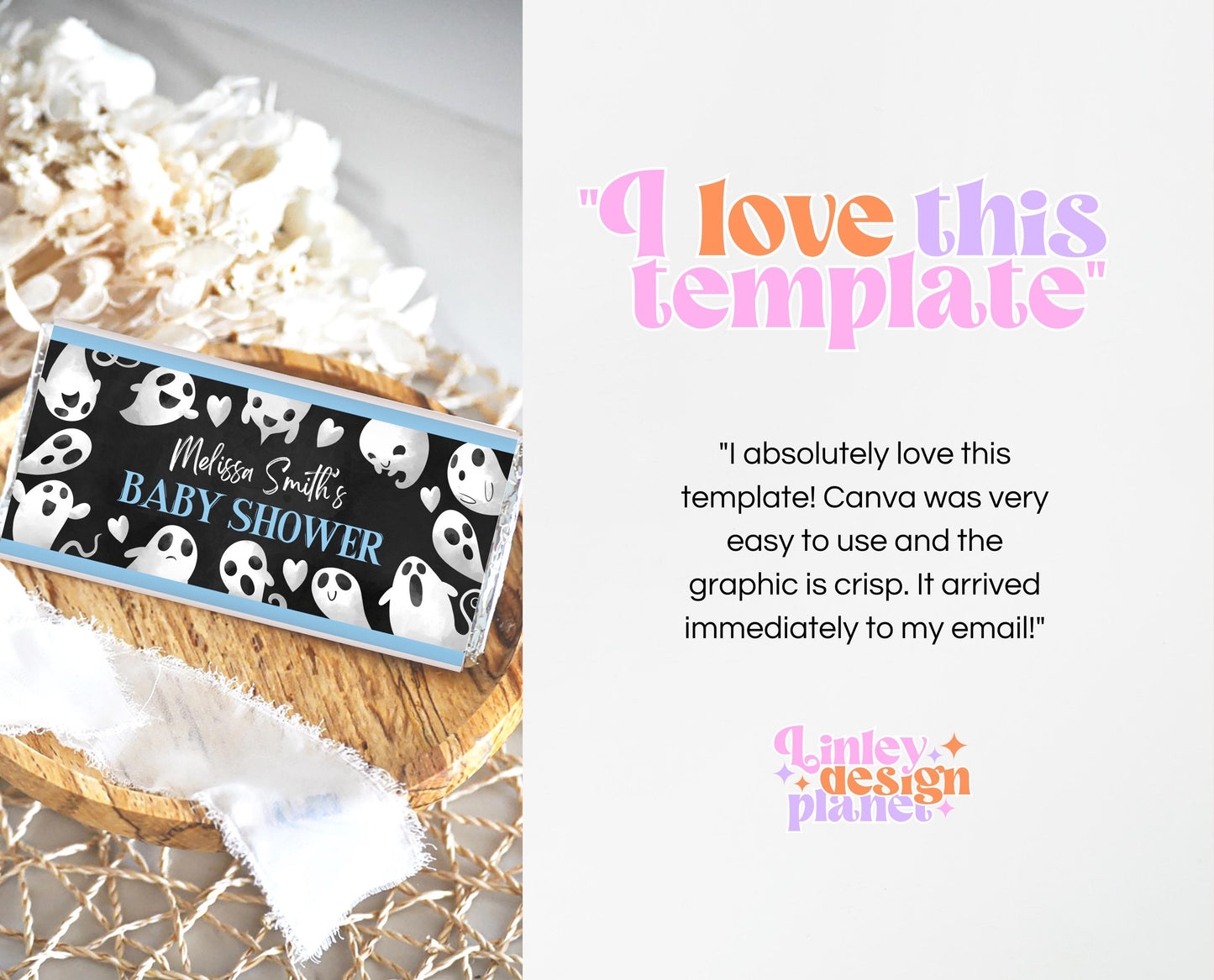 Editable Halloween Baby Shower Candy Wrapper, Boy Blue Halloween Baby Shower Chocolate Wrapper, Candy Labels, Boy Baby Shower, HBSC03