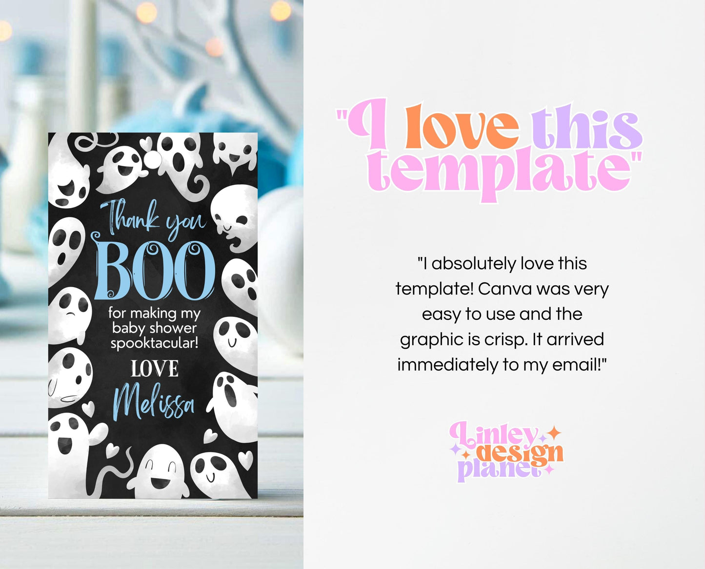 Editable Halloween Baby Shower Favor Tag, Boy Blue Halloween Baby Shower Thank You Tag, A Little Boo Is Almost Due Baby Shower, HBSC03
