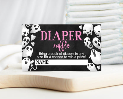 Diaper Raffle Ticket Halloween Baby Shower, Pink Girl Halloween Baby Shower Diaper Game, A Little Boo Is Almost Due Baby Shower, HBSC04