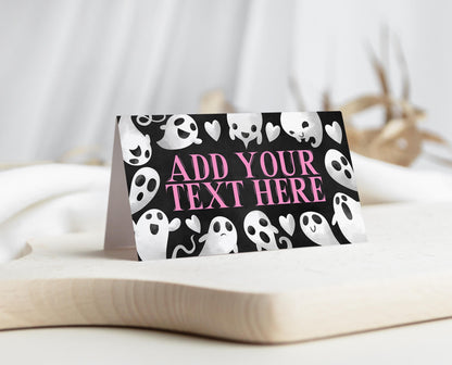 Editable Halloween Baby Shower Food Label, Pink Girl Halloween Baby Shower Tent Cards, A Little Boo Is Almost Due Baby Shower, HBSC04