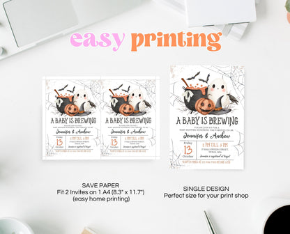 Editable A Baby is Brewing Halloween Invitation, Gender Neutral Halloween Baby Shower Invitation Template, Witch Baby Shower Invite, HBSC01