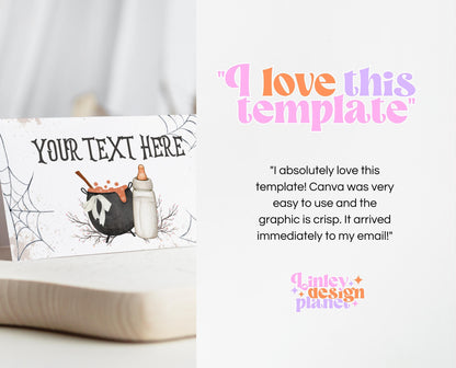 Editable Halloween Baby Shower Food Label, A Baby Is Brewing Baby Shower Table Card Template, Halloween Baby shower Food Label, HBSC01