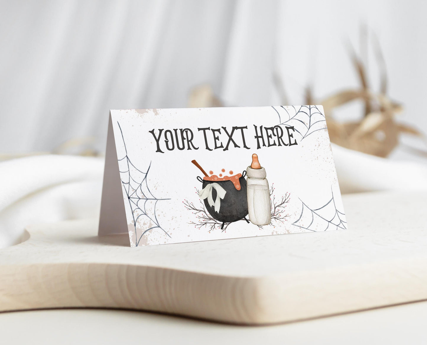 Editable Halloween Baby Shower Food Label, A Baby Is Brewing Baby Shower Table Card Template, Halloween Baby shower Food Label, HBSC01