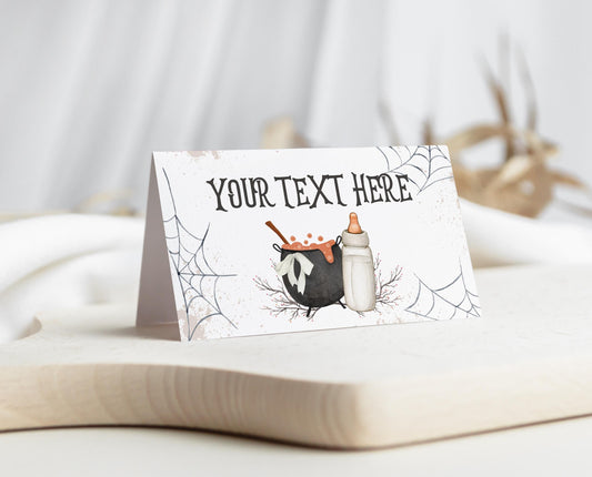 Editable Halloween Baby Shower Food Label, A Baby Is Brewing Baby Shower Table Card Template, Halloween Baby shower Food Label, HBSC01