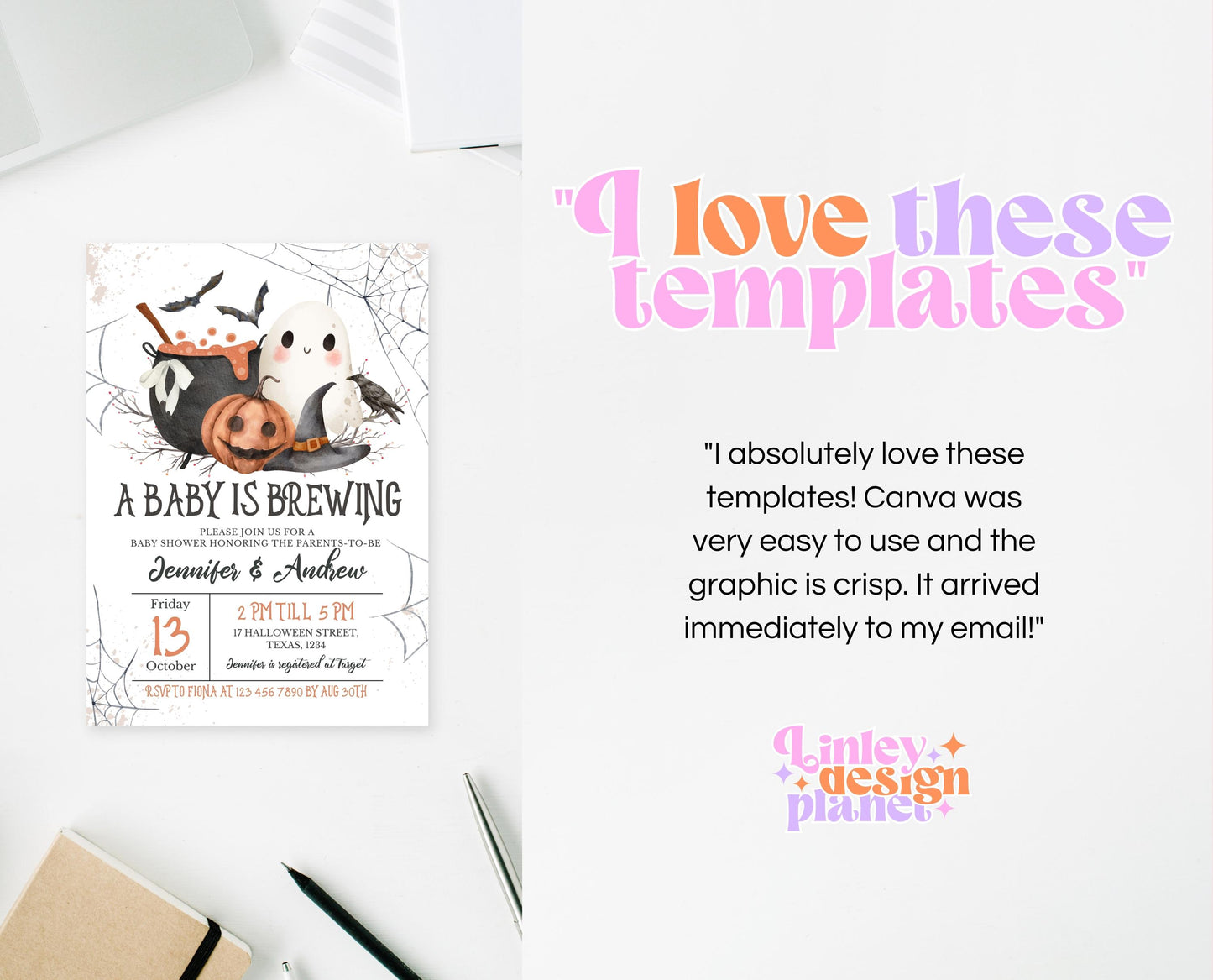 Editable A Baby is Brewing Halloween Baby Shower Invitation Bundle, Neutral Halloween Baby Shower Invitation, Witch Baby Shower, HBSC01