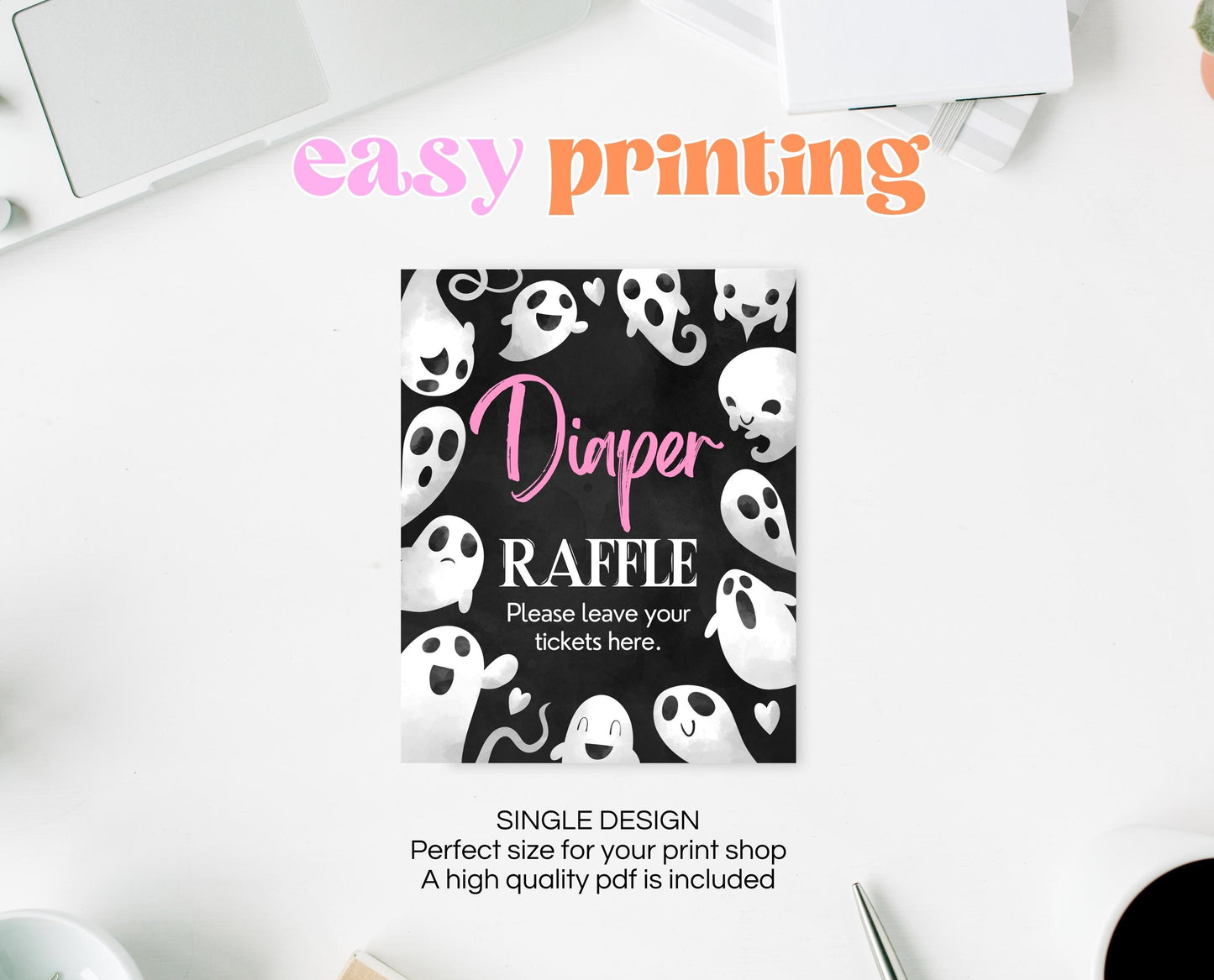 Diaper Raffle Sign Halloween Baby Shower, Halloween Baby Shower Game Sign, Printable Halloween Sign, Pink Girl Halloween Baby Shower, HBSC04