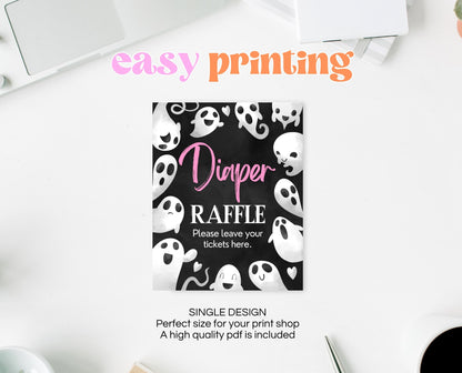 Diaper Raffle Sign Halloween Baby Shower, Halloween Baby Shower Game Sign, Printable Halloween Sign, Pink Girl Halloween Baby Shower, HBSC04