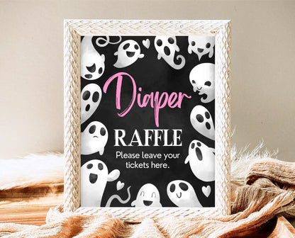 Diaper Raffle Sign Halloween Baby Shower, Halloween Baby Shower Game Sign, Printable Halloween Sign, Pink Girl Halloween Baby Shower, HBSC04