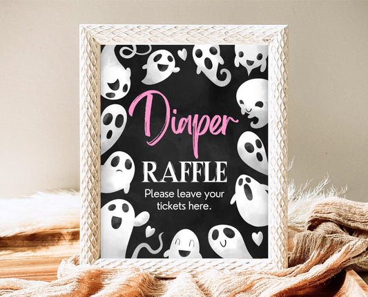Diaper Raffle Sign Halloween Baby Shower, Halloween Baby Shower Game Sign, Printable Halloween Sign, Pink Girl Halloween Baby Shower, HBSC04