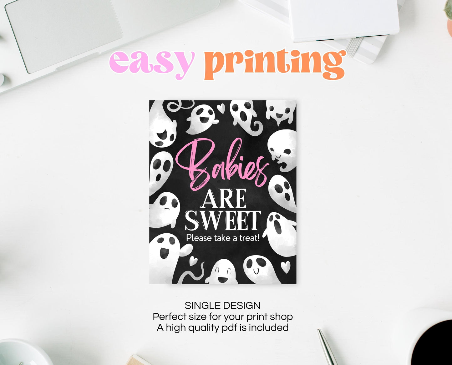 Babies Are Sweet Sign Halloween Baby Shower, Halloween Baby Shower Sign, Printable Halloween Sign, Pink Girl Halloween Baby Shower, HBSC04
