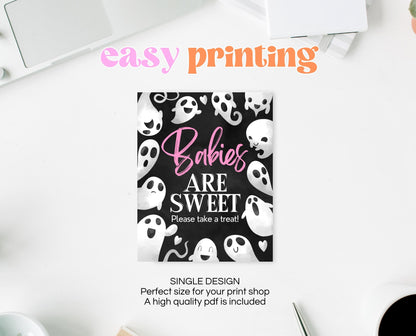 Babies Are Sweet Sign Halloween Baby Shower, Halloween Baby Shower Sign, Printable Halloween Sign, Pink Girl Halloween Baby Shower, HBSC04
