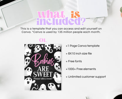 Babies Are Sweet Sign Halloween Baby Shower, Halloween Baby Shower Sign, Printable Halloween Sign, Pink Girl Halloween Baby Shower, HBSC04