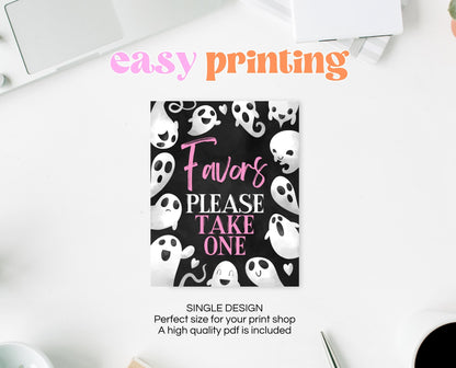 Favors Sign Halloween Baby Shower, Black Halloween Baby Shower Sign, Printable Halloween Sign, Pink Girl Ghost Halloween Baby Shower, HBSC04