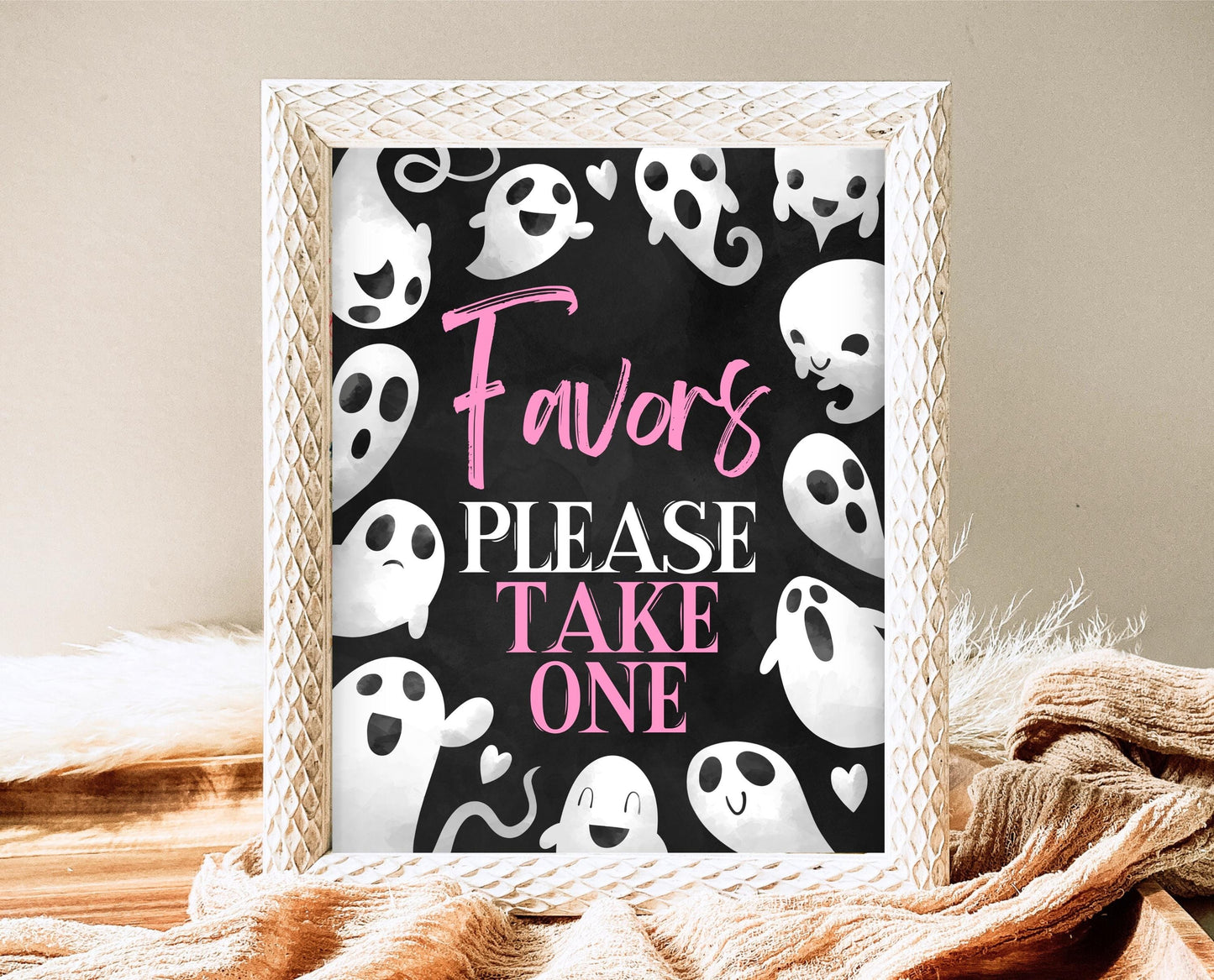 Favors Sign Halloween Baby Shower, Black Halloween Baby Shower Sign, Printable Halloween Sign, Pink Girl Ghost Halloween Baby Shower, HBSC04