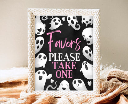 Favors Sign Halloween Baby Shower, Black Halloween Baby Shower Sign, Printable Halloween Sign, Pink Girl Ghost Halloween Baby Shower, HBSC04