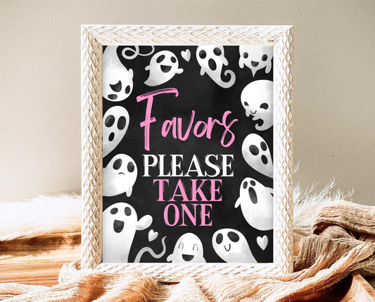 Favors Sign Halloween Baby Shower, Black Halloween Baby Shower Sign, Printable Halloween Sign, Pink Girl Ghost Halloween Baby Shower, HBSC04