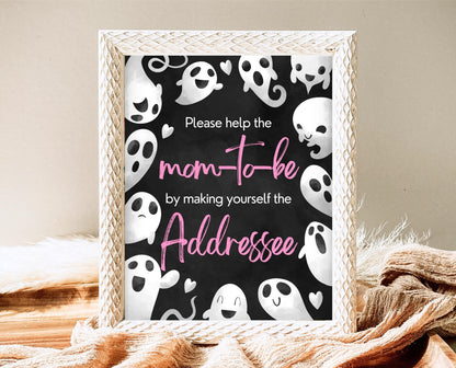 Envelope Station Sign Halloween Baby Shower, Halloween Baby Shower Addressee Sign, Printable Halloween Sign, Pink Girl Baby Shower, HBSC04
