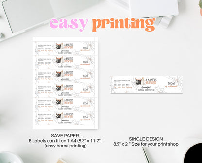 Editable Halloween Baby Shower Water Bottle Label, Halloween Baby Shower Party, Printable Halloween Bottle Labels, HBSC01