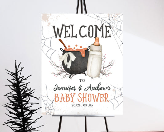Editable A Baby is Brewing Halloween Baby Shower Welcome Sign, Gender Neutral Halloween Baby Shower Sign Template, Witch Baby Shower, HBSC01