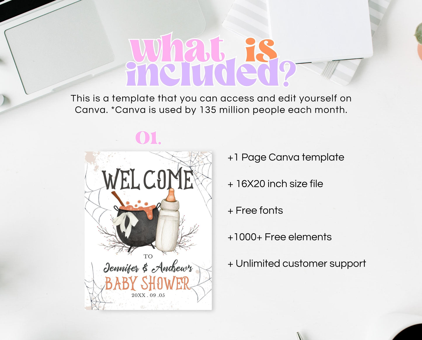 Editable A Baby is Brewing Halloween Baby Shower Welcome Sign, Gender Neutral Halloween Baby Shower Sign Template, Witch Baby Shower, HBSC01