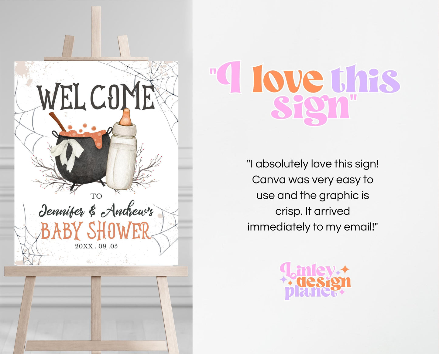 Editable A Baby is Brewing Halloween Baby Shower Welcome Sign, Gender Neutral Halloween Baby Shower Sign Template, Witch Baby Shower, HBSC01