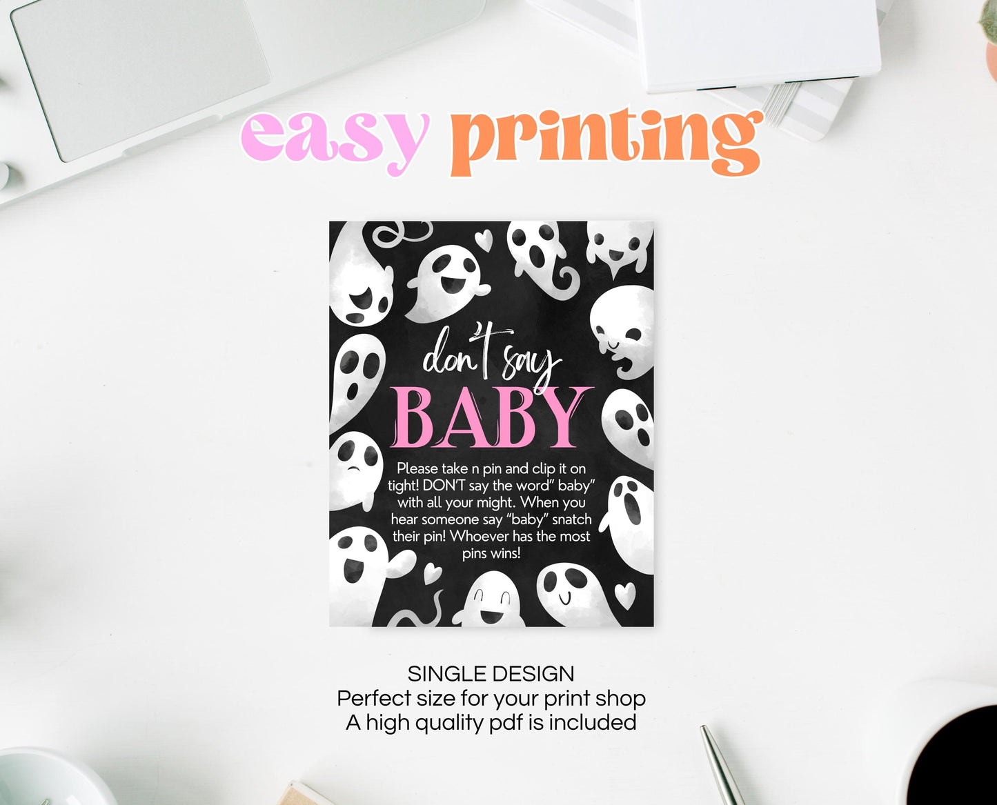 Don't Say Baby Sign Halloween Baby Shower, Halloween Baby Shower Game Sign, Printable Halloween, Pink Girl Halloween Baby Shower, HBSC04