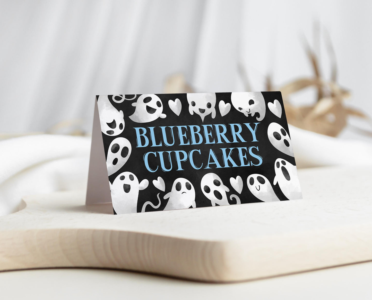 Editable Halloween Baby Shower Food Label, Boy Blue Halloween Baby Shower Tent Cards, A Little Boo Is Almost Due Baby Shower, HBSC03