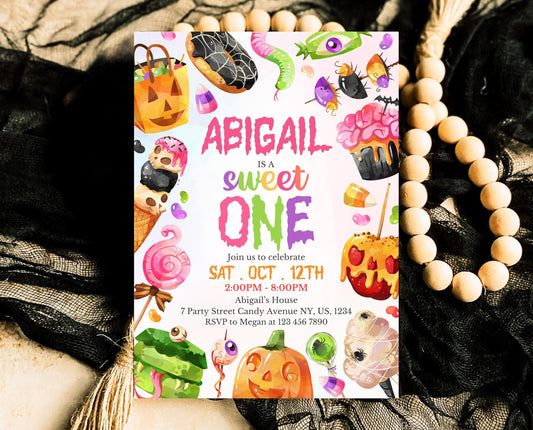 Editable Halloween Sweet One Birthday Invitation, Halloween Candy First Birthday, Trick Or Treat Invite, Halloween Invite, Printable, CHBP01