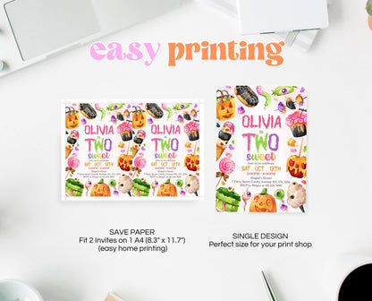 Editable Halloween Two Sweet Birthday Invitation, Halloween Candy 2nd Birthday, Trick Or Treat Invite, Halloween Invite, Printable, CHBP01