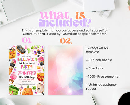 Editable Halloween Candy Birthday Invitation, Halloween Sweets Birthday, Trick Or Treat Invite, Halloween Invite Template, Printable, CHBP01