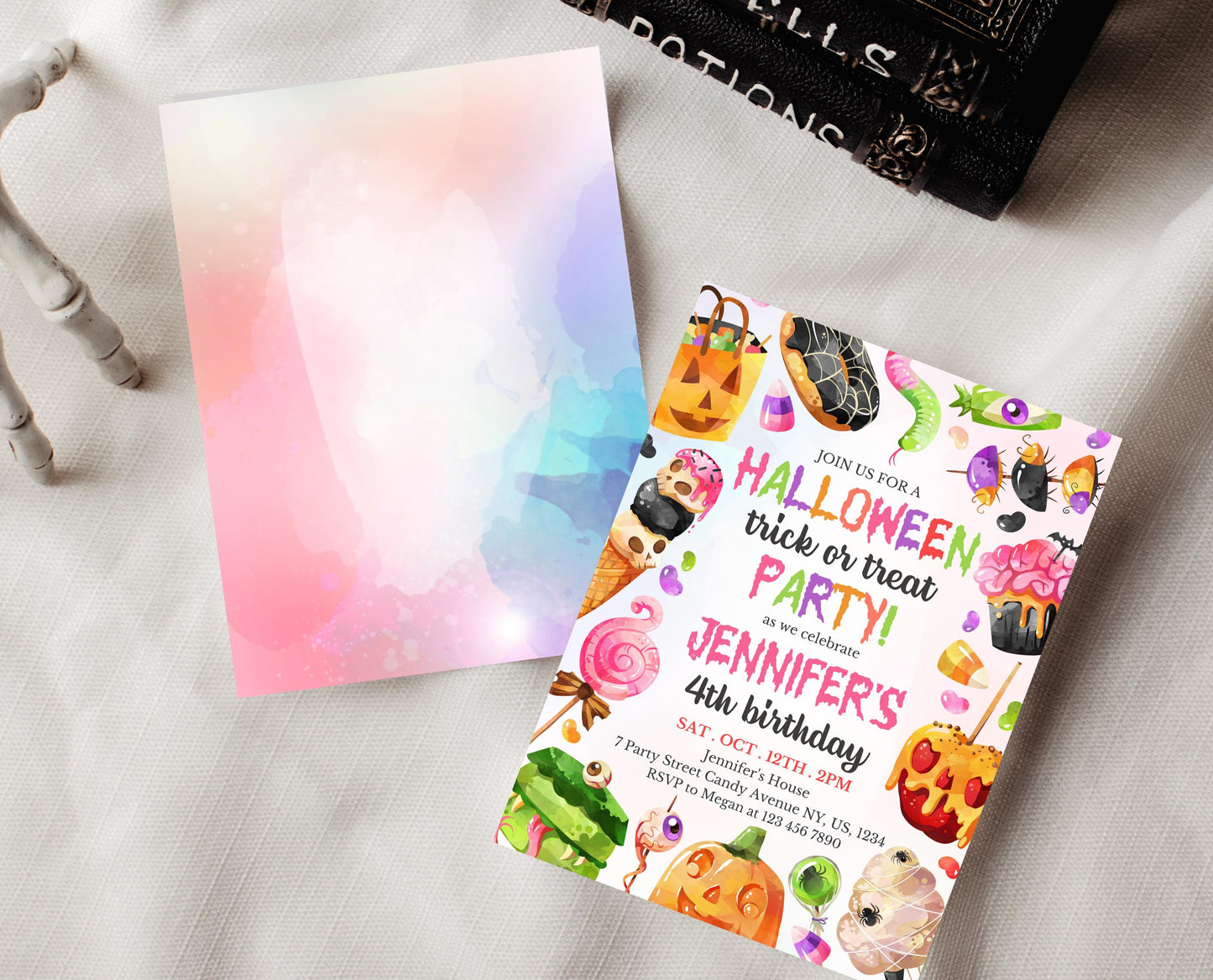 Editable Halloween Candy Birthday Invitation, Halloween Sweets Birthday, Trick Or Treat Invite, Halloween Invite Template, Printable, CHBP01