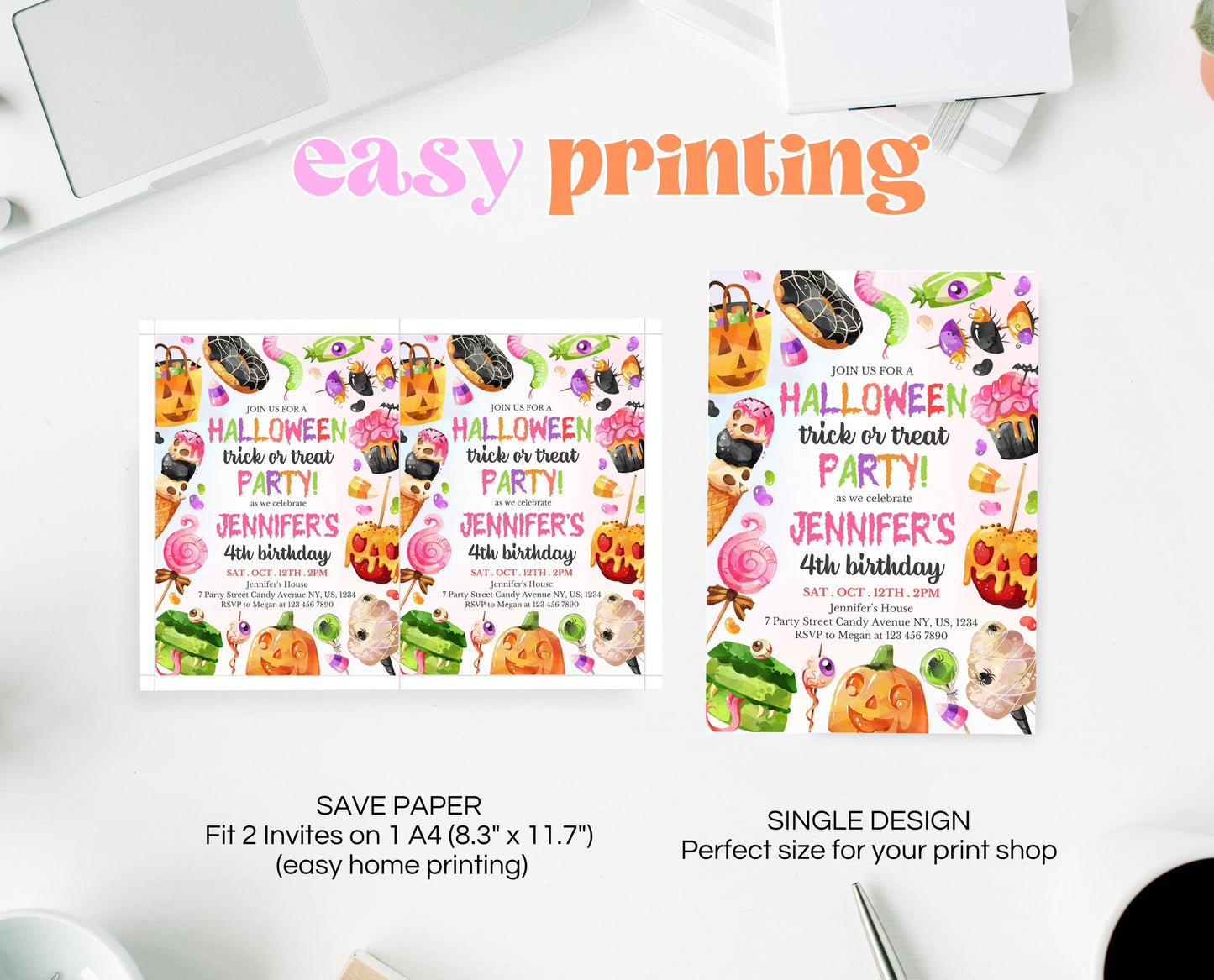 Editable Halloween Candy Birthday Invitation, Halloween Sweets Birthday, Trick Or Treat Invite, Halloween Invite Template, Printable, CHBP01