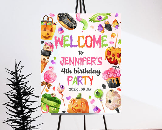 Editable Halloween Candy Birthday Welcome Sign, Halloween Birthday Welcome Poster, Welcome Sign, Candy Party, Template, Printable, CHBP01