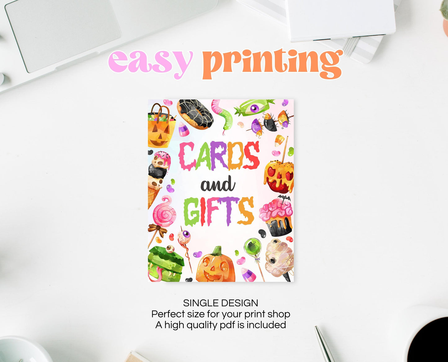 Cards And Gifts Sign Halloween Candy Birthday, Halloween Treats Sign, Spooky Party Sign, Sweets And Candy Halloween Decor, Printable, CHBP01