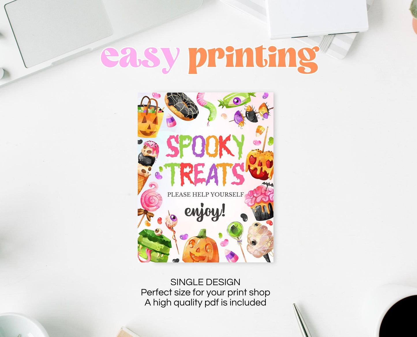 Spooky Treats Sign Halloween Candy Birthday, Halloween Birthday Decor Sign, Halloween Sweets, Pink Halloween Decor, Printable, CHBP01