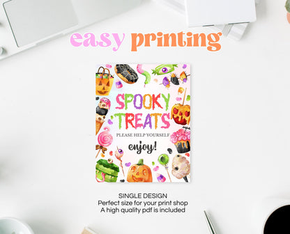 Spooky Treats Sign Halloween Candy Birthday, Halloween Birthday Decor Sign, Halloween Sweets, Pink Halloween Decor, Printable, CHBP01