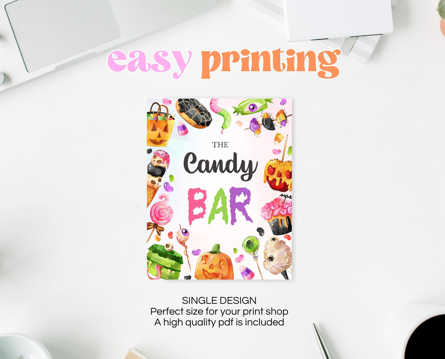 Candy Bar Sign Halloween Candy Birthday, Halloween Birthday Candy Sign, Sweets Sign, Pink And Orange Halloween Decor, Printable, CHBP01