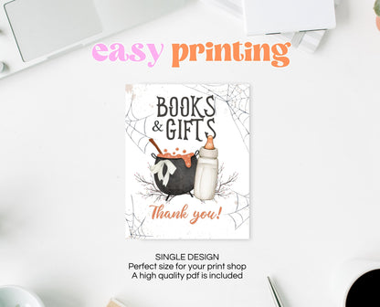 Books & Gifts Sign Halloween Baby Shower, Halloween Baby Shower Sign, Printable Halloween Sign, A Baby Is Brewing Halloween, HBSC01