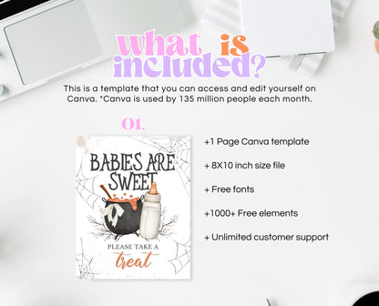 Babies Are Sweet Sign Halloween Baby Shower, Halloween Baby Shower Sign, Printable Halloween Sign, A Baby Is Brewing Halloween, HBSC01