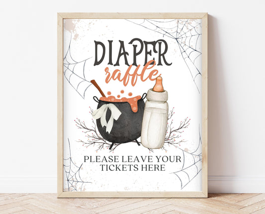 Diaper Raffle Sign Halloween Baby Shower, Halloween Baby Shower Game Sign, Printable Halloween Sign, A Baby Is Brewing Halloween, HBSC01