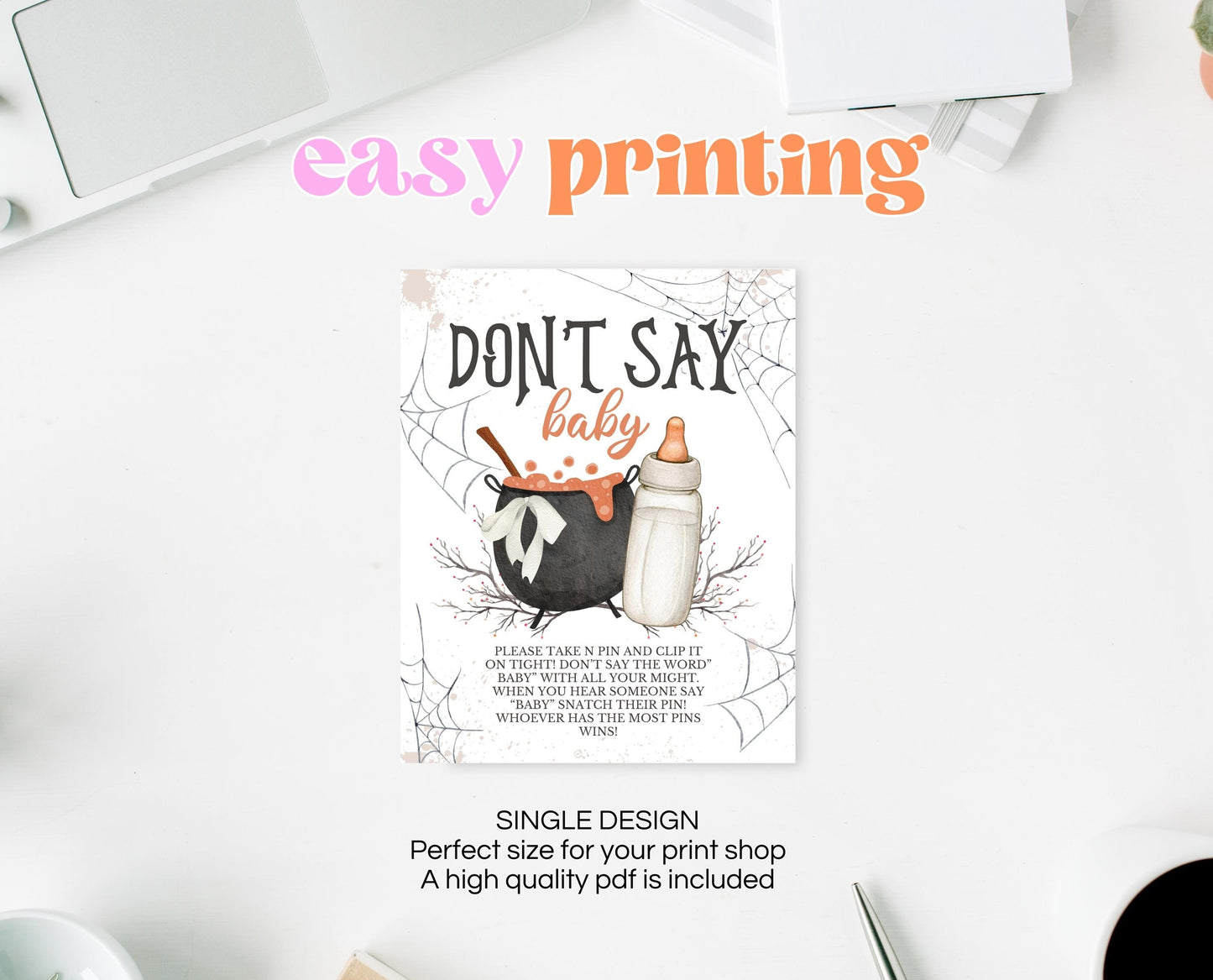 Don't Say Baby Sign Halloween Baby Shower, Halloween Baby Shower Game Sign, Printable Halloween Sign, A Baby Is Brewing Halloween, HBSC01