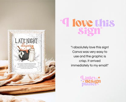 Late Night Diapers Sign Halloween Baby Shower, Halloween Baby Shower Sign, Printable Halloween Sign, A Baby Is Brewing Halloween, HBSC01