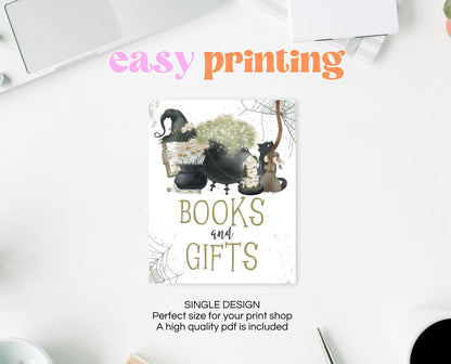 Books And Gifts Sign Halloween Baby Shower, Halloween Baby Shower Sign, Printable Halloween, A Baby Is Brewing Halloween Baby Shower, HBSC05